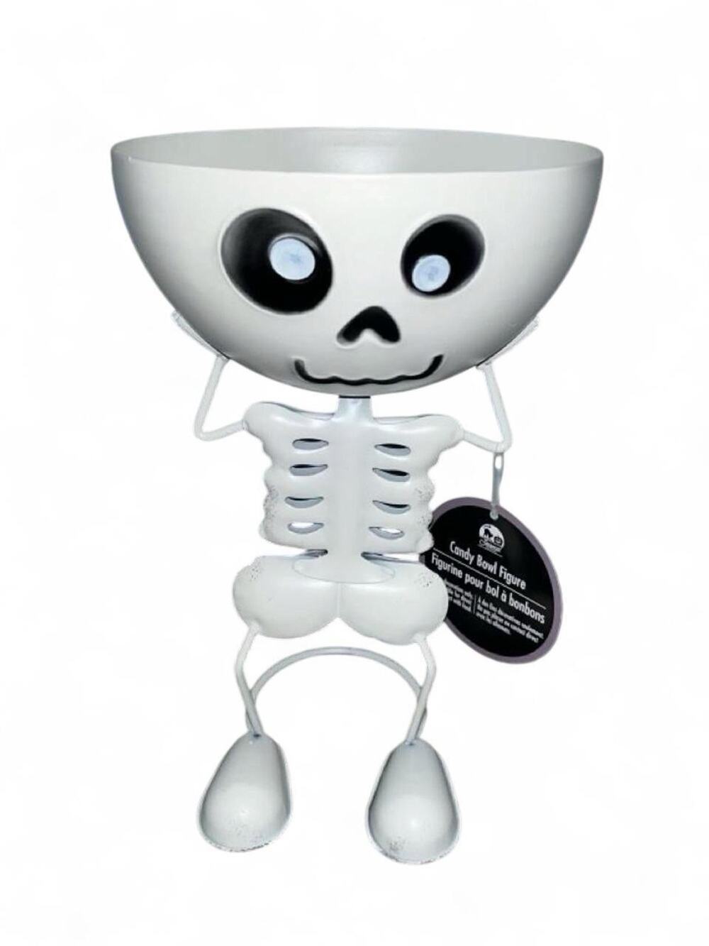Halloween Skeleton Candy Bowl White Metal Candy Holder Tabletop Decor NEW